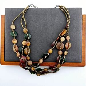 Multi-Strand Chunky Beaded Necklace Earth Tones Artsy Bohemian Hippie Stones